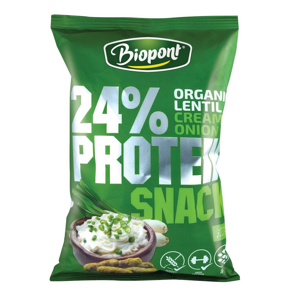 CHRUPKI PROTEINOWE O SMAKU ŚMIETANKI Z CEBULĄ BEZGLUTENOWE BIO 50 g - BIOPONT