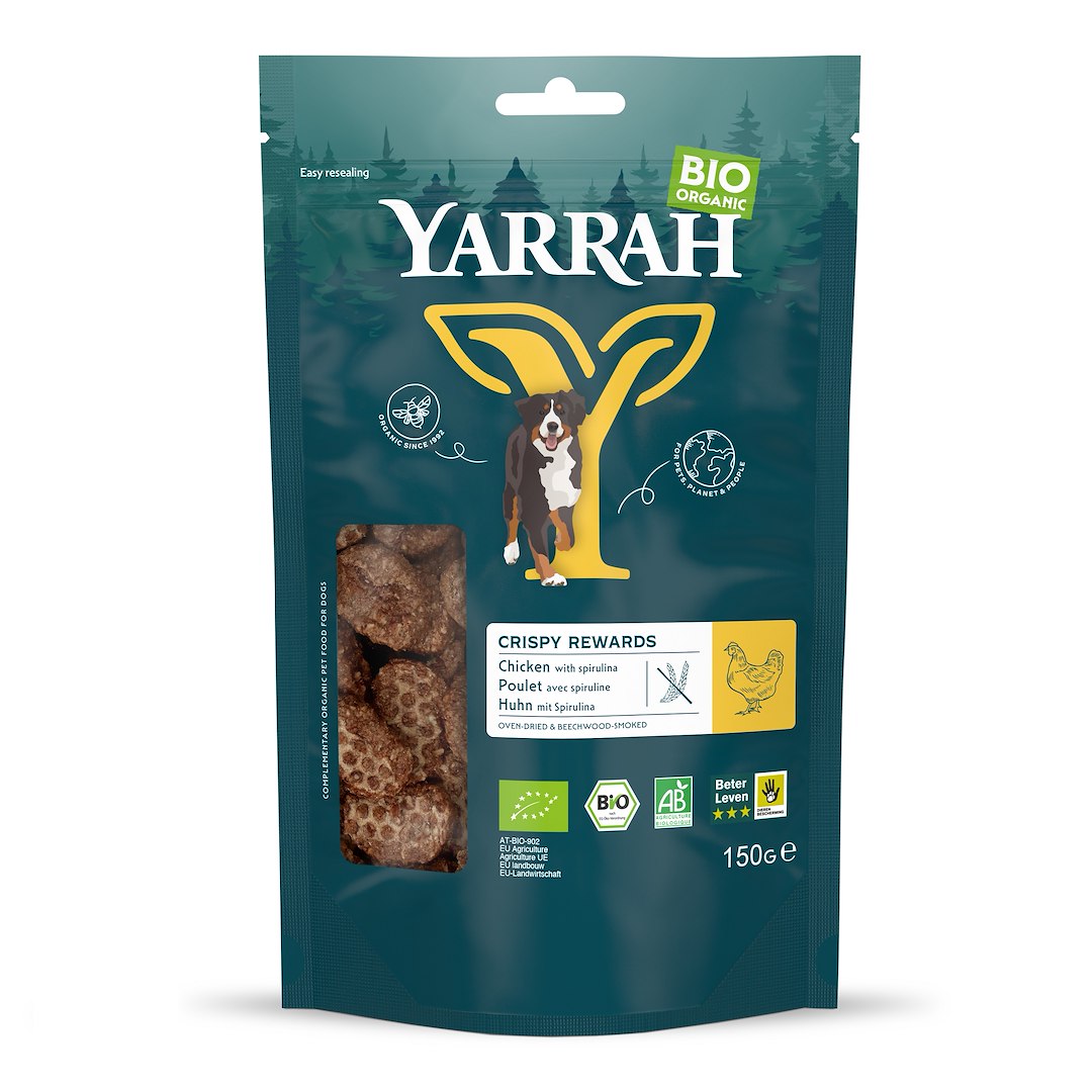 (DLA PSA) PRZYSMAK - KĄSKI Z KURCZAKIEM I SPIRULINĄ BIO 150 g - YARRAH