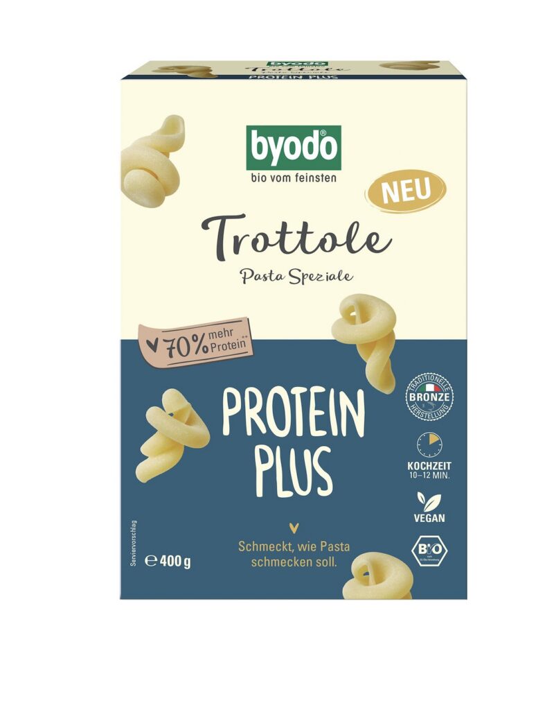 MAKARON PROTEINOWY (SEMOLINOWY Z DYNIĄ) SPIRALE TROTTOLE BIO 400 g - BYODO