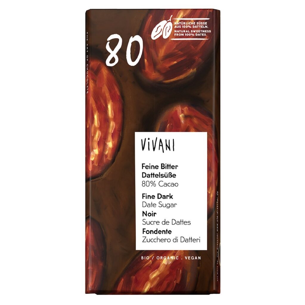 TABLICZKA KAKAOWA SŁODZONA DAKTYLAMI BIO 80 g - VIVANI